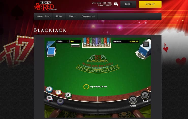 An image of a blackjack game at Lucky Red, one of the top blackjack casinos.